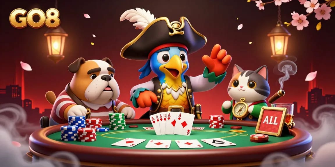 Experience thrilling poker action at GO8 with vibrant characters and dynamic casino elements.