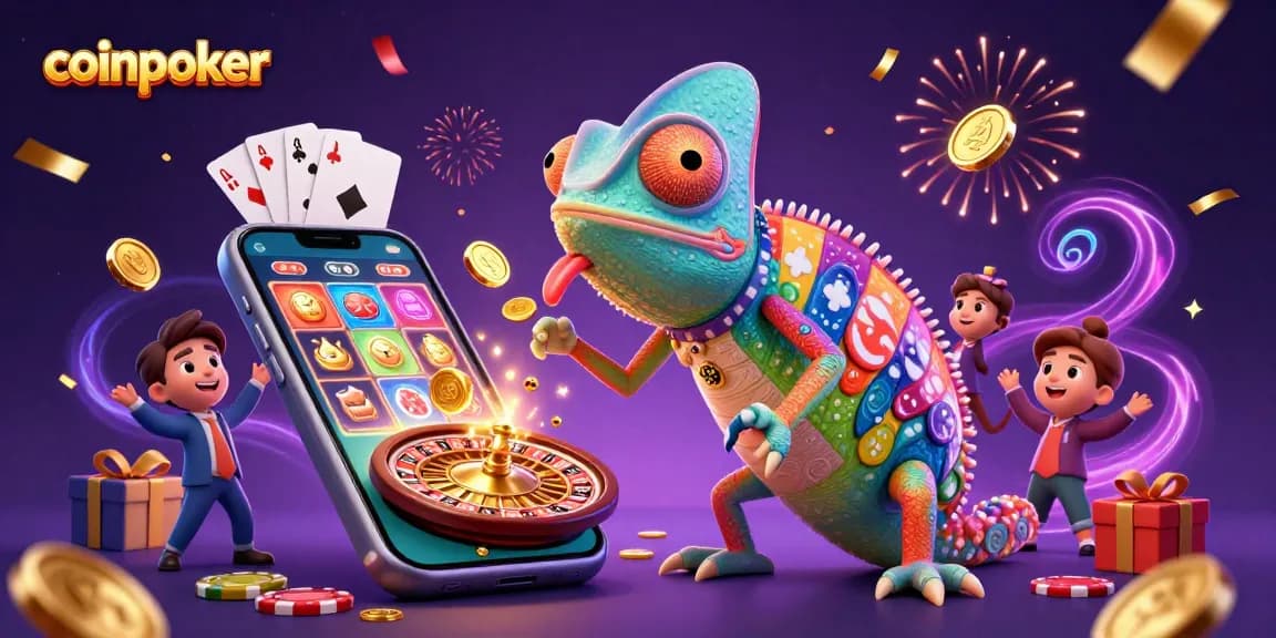 CoinPoker attire affiche l'univers des jeux de casino avec des éléments dynamiques et captivants.