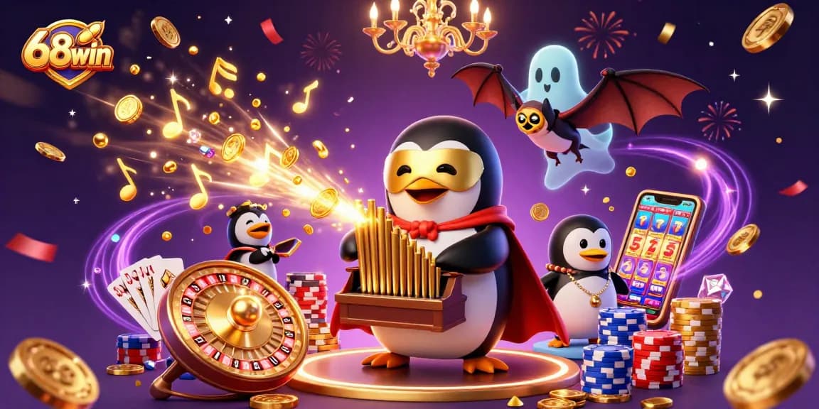 Experience the thrill of 68win with golden coins cascading around a themed casino scene!