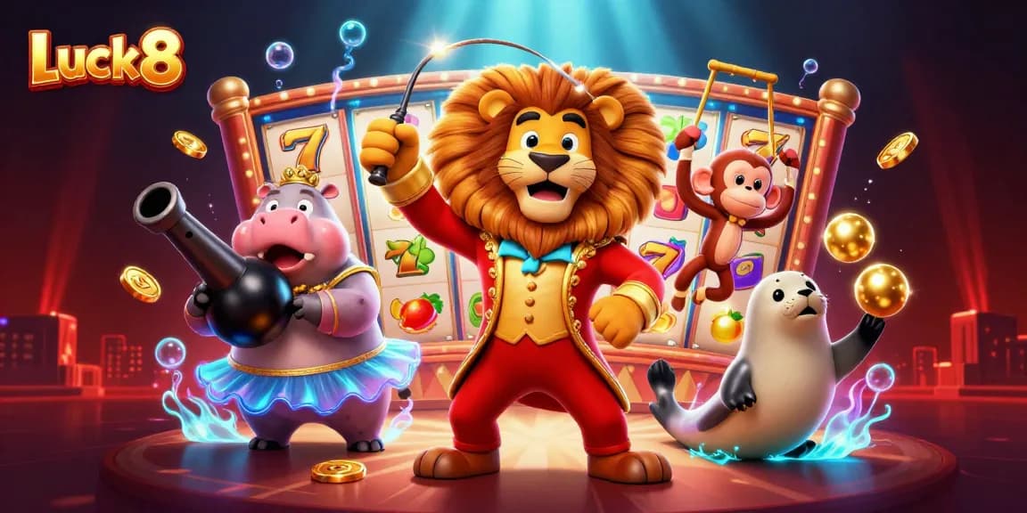 Engage with Luck8 casino excitement featuring colorful slot elements and playful characters.