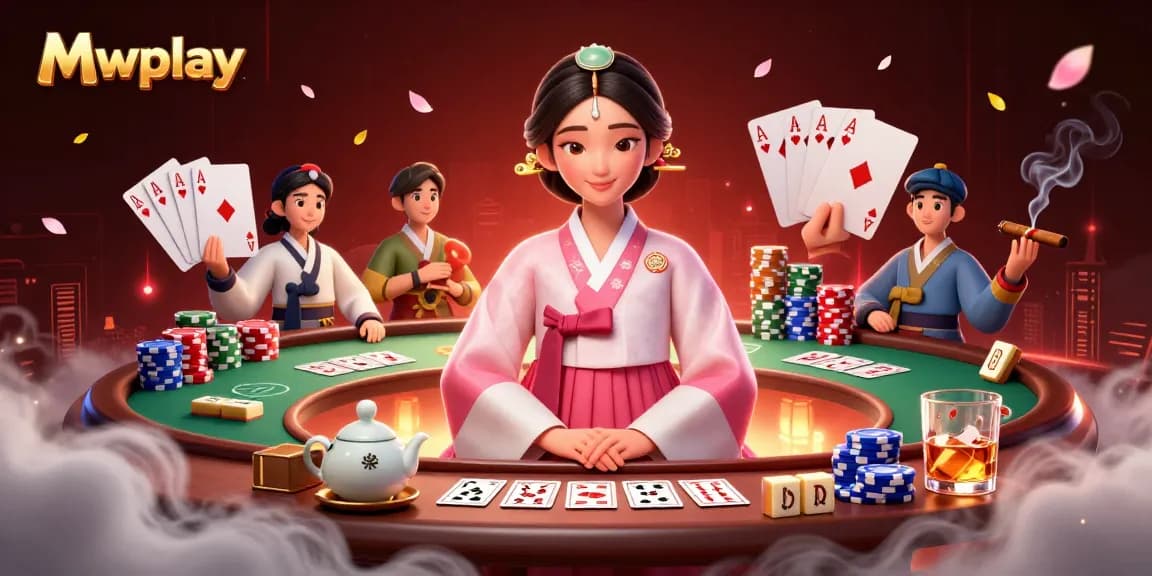Bet big with Mwplay's vibrant casino illustration featuring an elegant Asian woman and dynamic game elements.