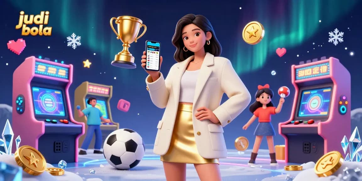 Bet on judi bola with engaging smartphone app showcased by an Asian woman.