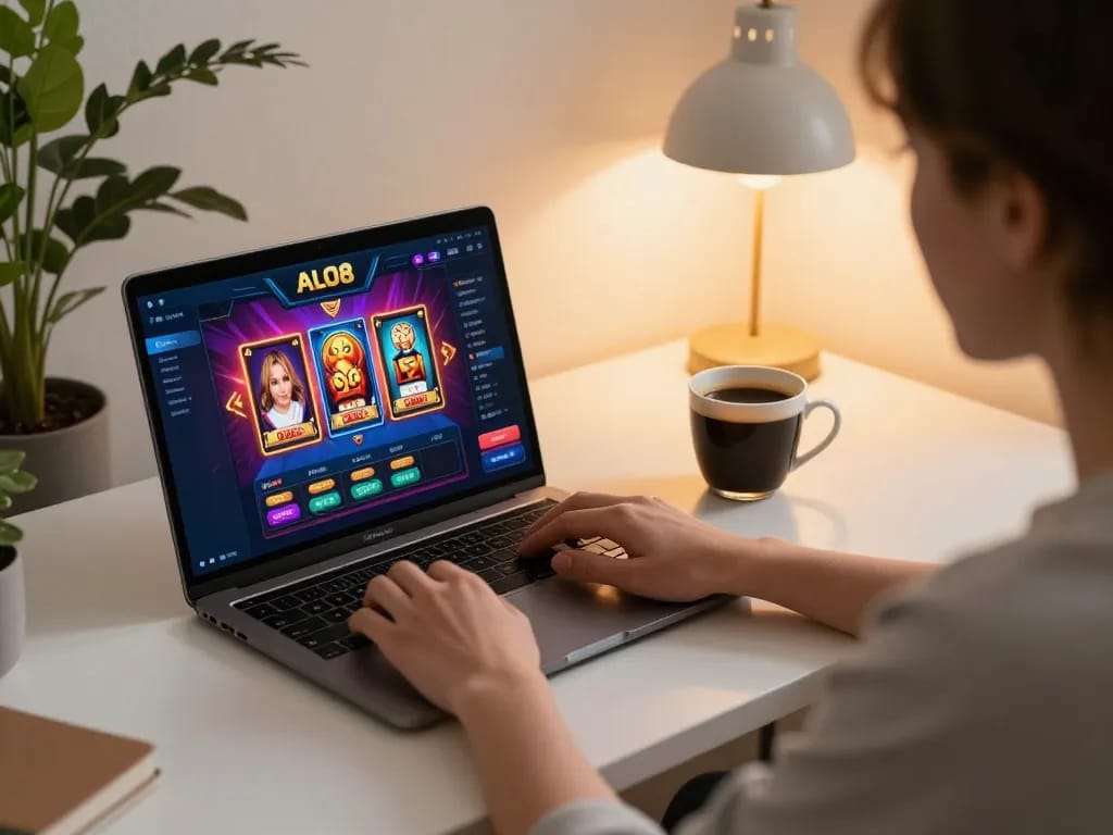 Engaging moment of a player using ALO8 for online betting with poker interface displayed
