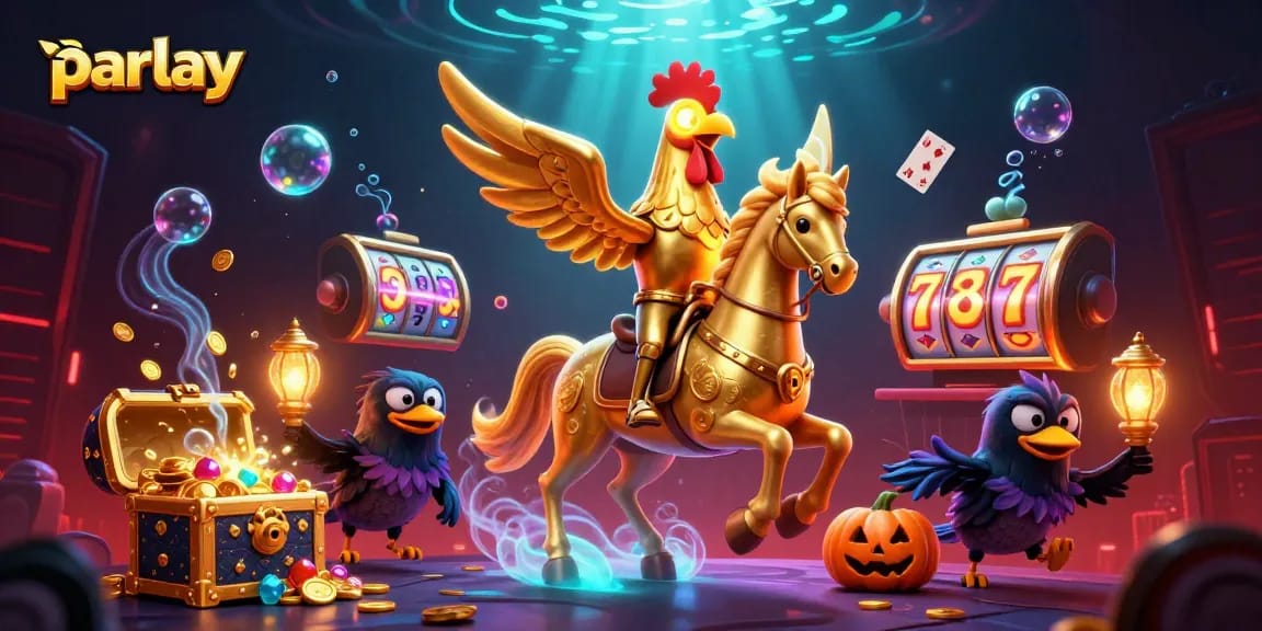 Parlay your way to gaming success with vibrant casino illustration featuring a golden rooster in action.