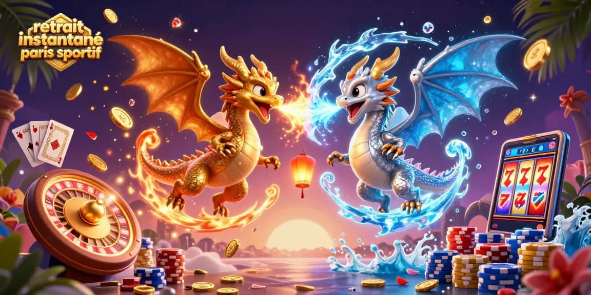 Retrait instantané paris sportif : dragons en vol entourés de pièces d'or et éléments de jeu captivants
