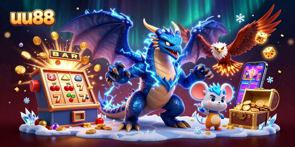 uu88 captivates with animated casino characters celebrating a jackpot win alongside rich game elements