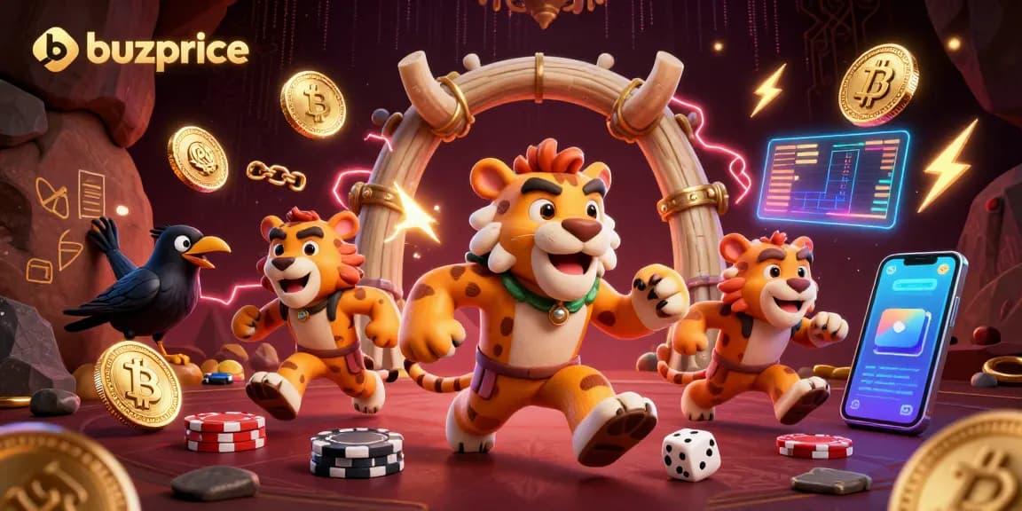 Experience thrilling gaming sessions at buzprice's prehistoric casino with vibrant 3D characters and elements.