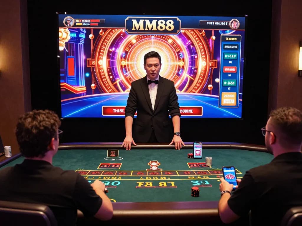 MM88 online casino players engaging in live dealer games, showcasing interactive gaming excitement.