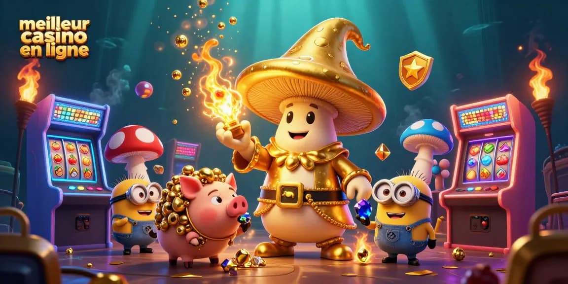 Offrez-vous l'expérience du meilleur casino en ligne avec cette illustration captivante animée par des éléments de jeu colorés.