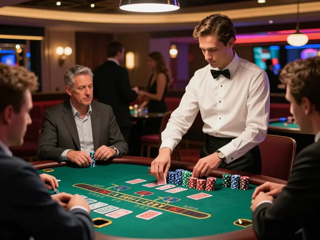 Players at 888new's blackjack table engaging in high-stakes gameplay with intense focus and strategy.