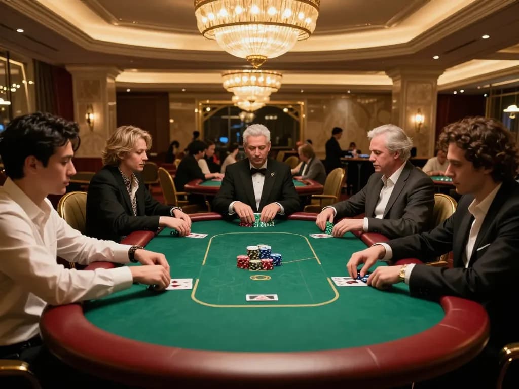 Players engaged in high-stakes poker gameplay at XX88 casino table, showcasing strategic betting actions.