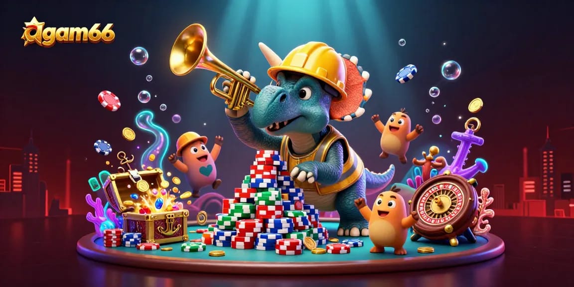 Experience thrilling wagers at agam66 with a vibrant scene of fun bets and celebratory creatures.
