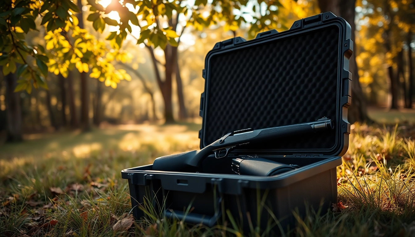 View pelican gun case for sale showcasing secure rifle storage in outdoor setting.