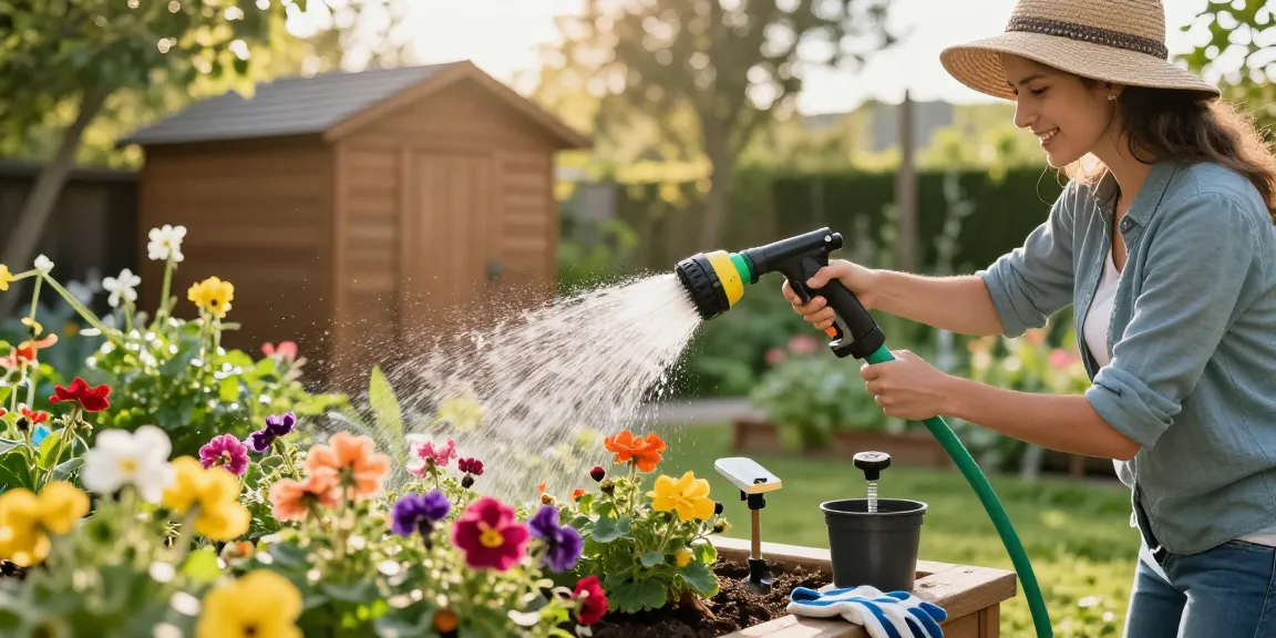 Use the best hose nozzle to water vibrant garden flowers efficiently while enjoying outdoor gardening.