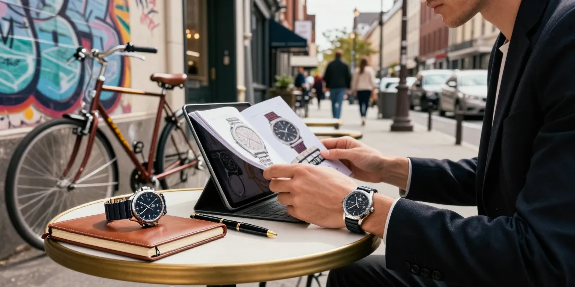 Explore premium replica watches at an urban café, emphasizing stylish lifestyle choices.
