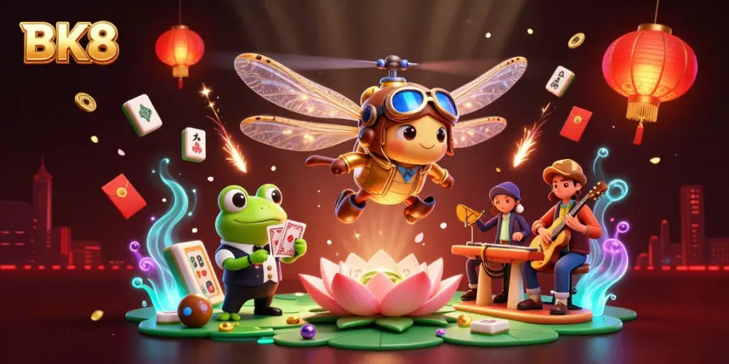 Engage with the thrilling adventures of BK8 as a dragonfly pilot and frog dealer create an enchanting casino atmosphere.