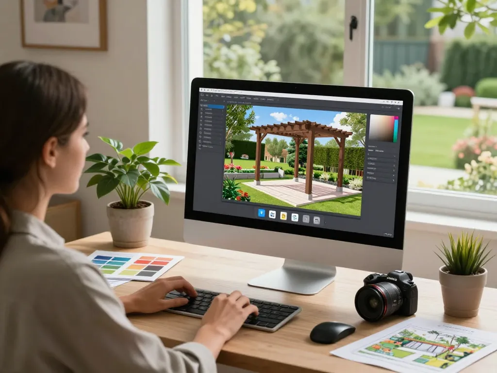 Interactive 3D Pergola Configurator experience in a modern design workspace, showcasing customization options.