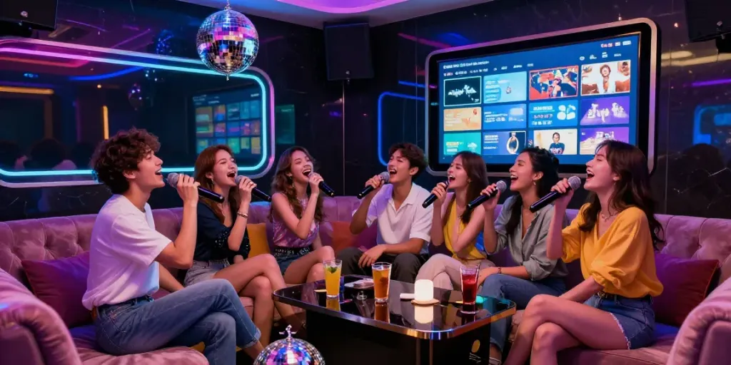 강남 달토 가라오케에서 친구들과 함께 즐거운 시간을 보내며 노래를 부르는 모습