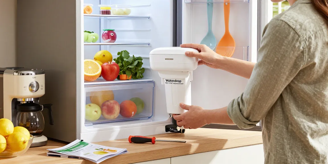 Installing the Waterdrop WD-F19C Replacement for GE® RPWFE® in a bright home kitchen.