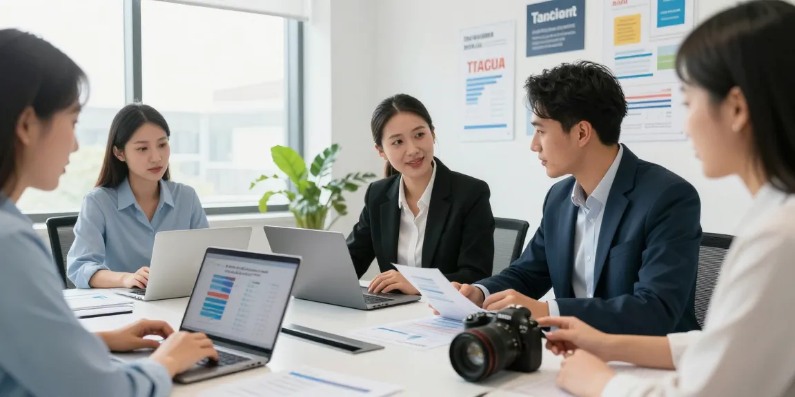 現代的なオフィス環境でラップトップとチャートを使いながら社保の窓口サービスについて議論しているビジネスプロフェッショナル。