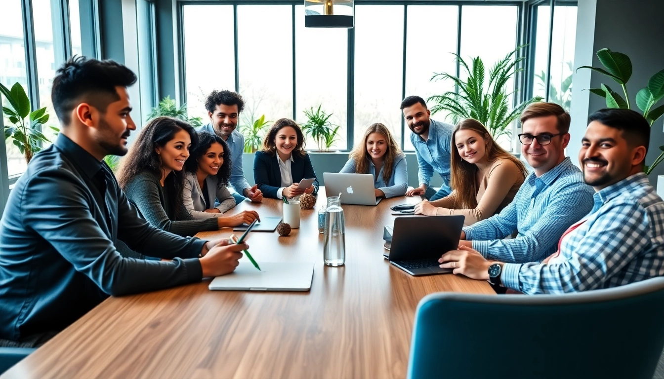 Collaboration bei https://alvionz.de/ im modernen Büro mit einem vielfältigen Team am Konferenztisch.