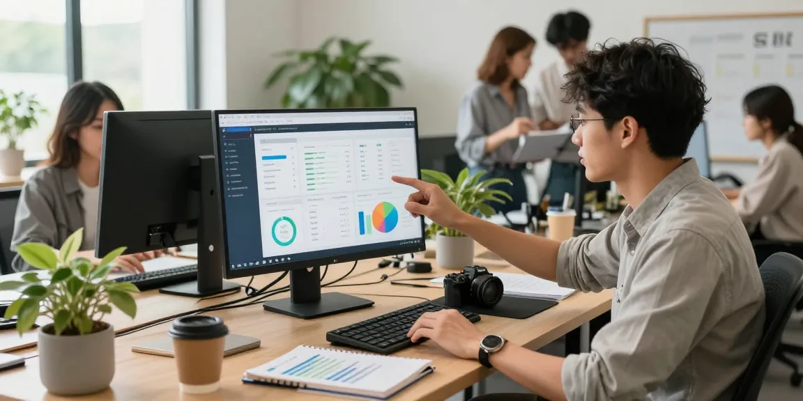 SEO Backlinks Packages analysis in a vibrant team workspace with digital marketing metrics displayed.