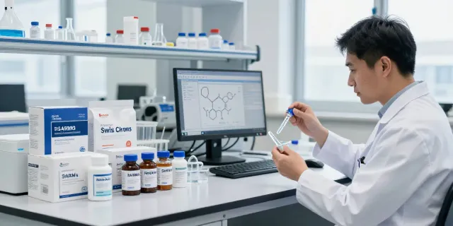 Scientist researching Swiss Chems products in a modern lab.