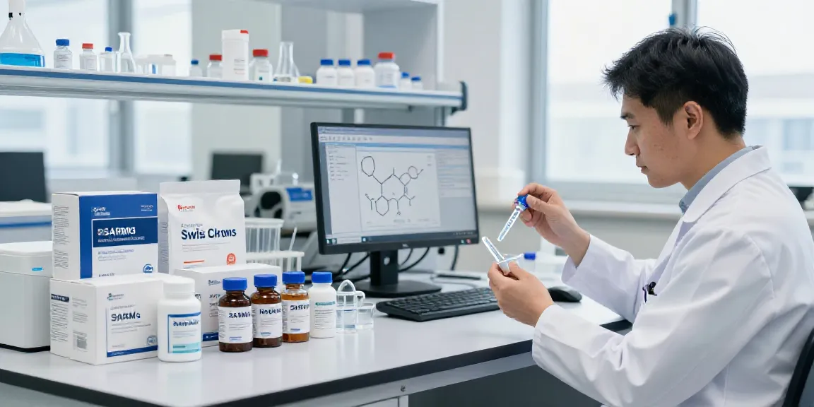 Scientist researching Swiss Chems products in a modern lab.