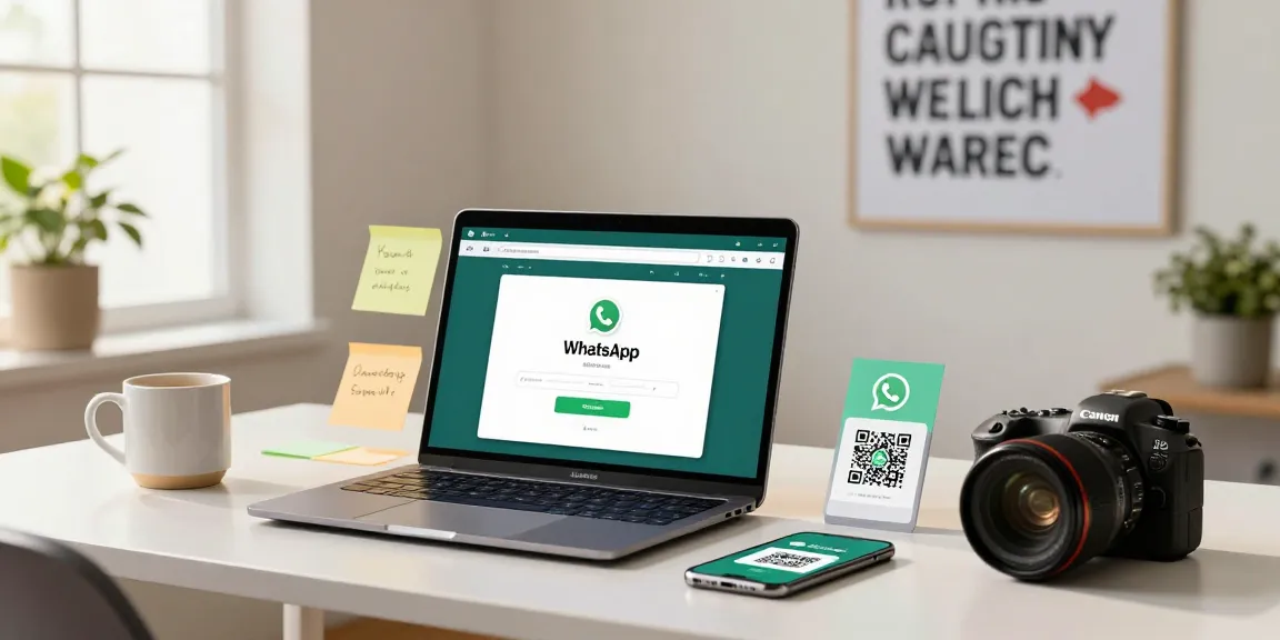User accessing WhatsApp網頁版 on laptop, using smartphone to scan QR code for login, in a modern workspace atmosphere.