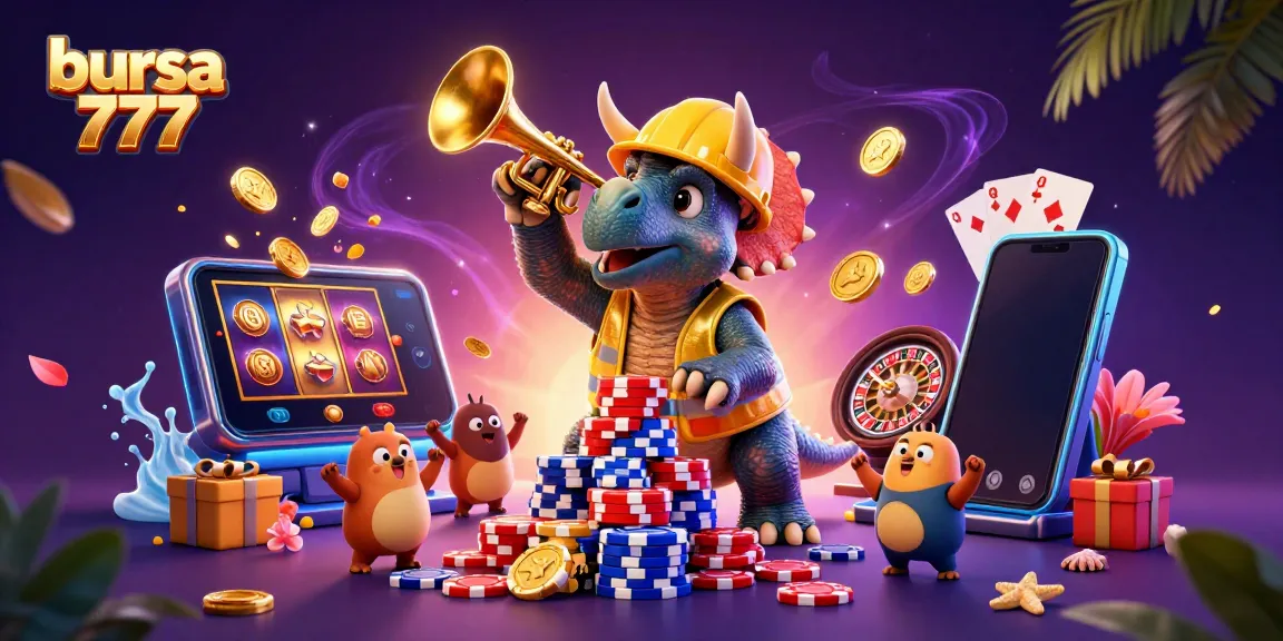 Slot online bursa 777 menampilkan triceratops membangun tumpukan chip poker yang meriah.