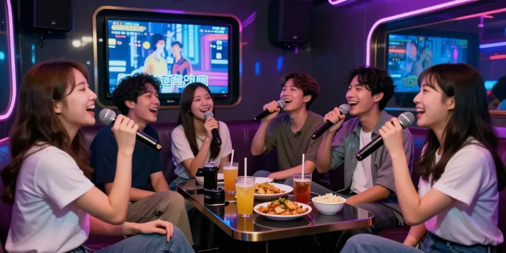 강남도파민에서 친구들과 함께 노래를 부르며 즐거운 시간을 보내는 모습