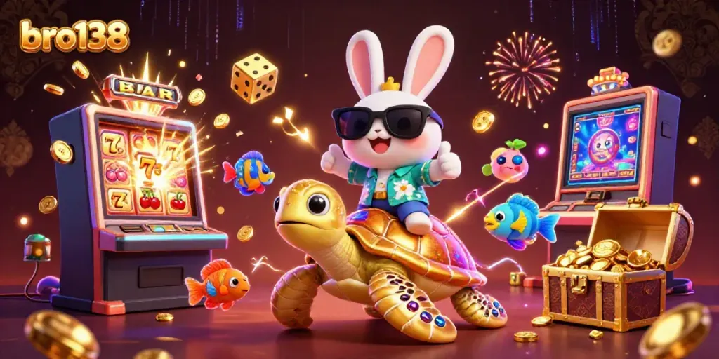 Enjoy thrilling moments at bro138 with our colorful lucky rabbit and golden turtle jackpot scene!
