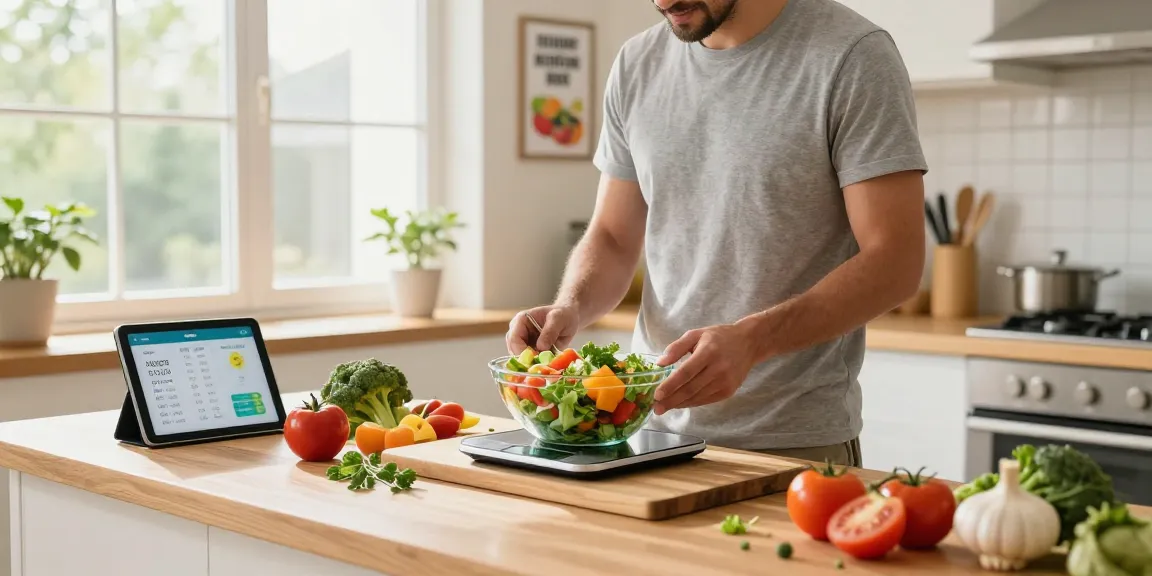 Prepare nutritious meals using the best weight loss app in a bright kitchen.
