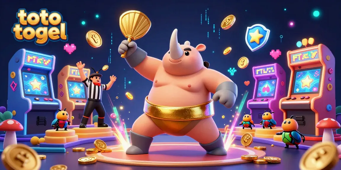 Gambarkan toto togel dengan juara sumo kumbang badak menginjak koin emas di kasino digital.