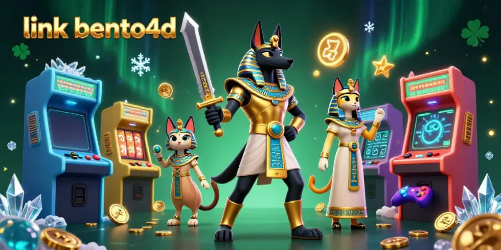 Engage in thrilling play with link bento4d featuring ancient Egyptian characters and vibrant casino elements.