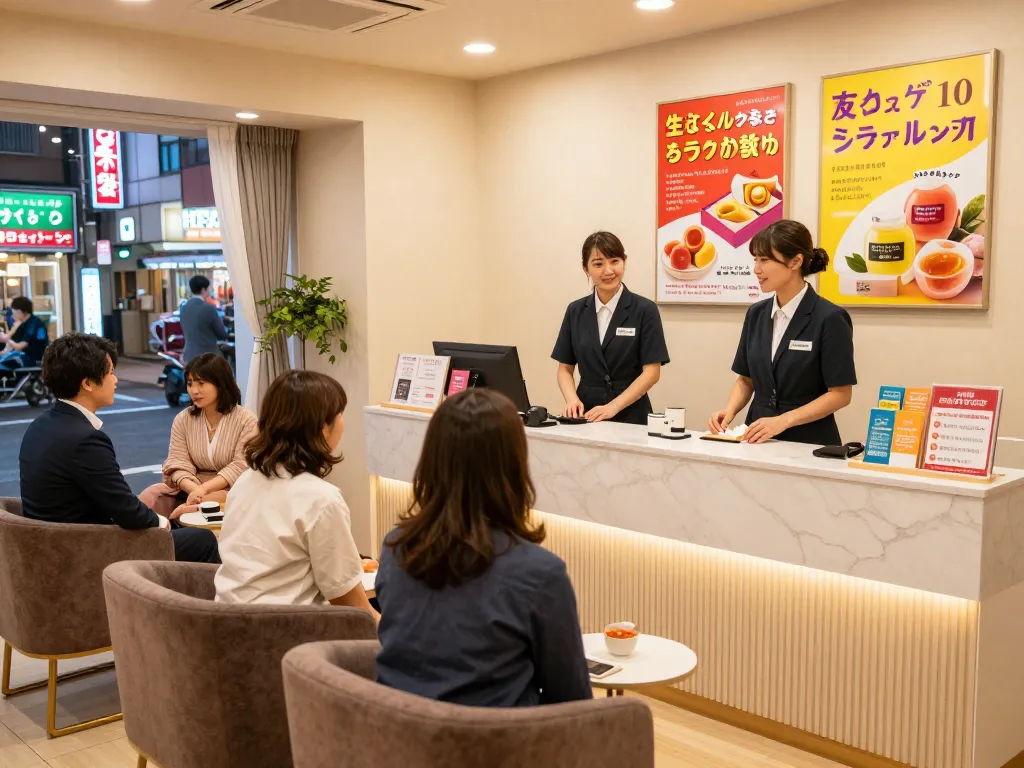 おしゃれな装飾と魅力的な雰囲気を特徴とする中洲ソープランドのショーケース、中洲 ソープ おすすめ体験を強調しています。