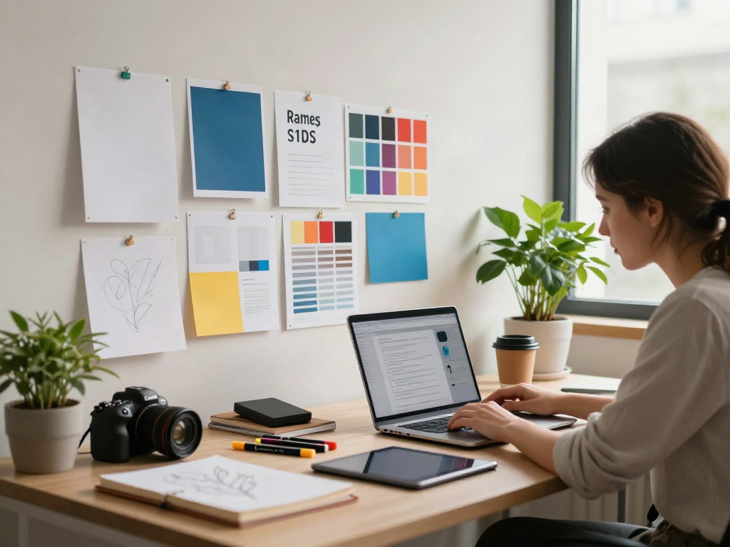 Designer exploring innovative typography concepts with Typeshutter in a vibrant studio.