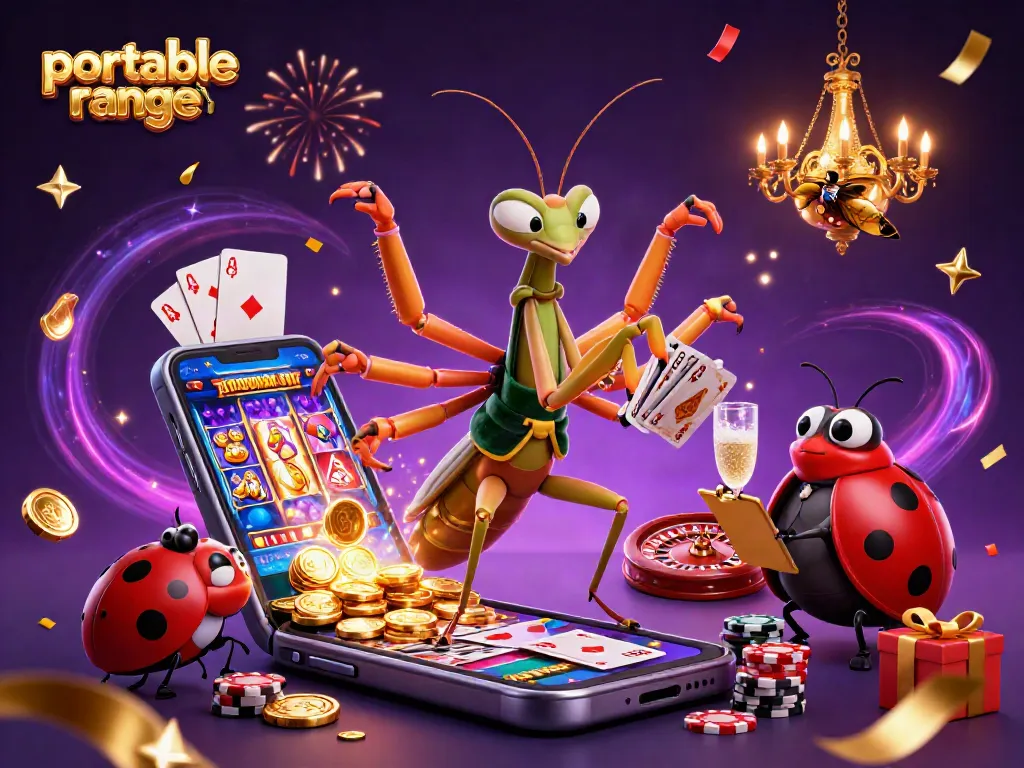 Engage in the excitement with the portable range hood, featuring a playful casino scene of a praying mantis and ladybug.