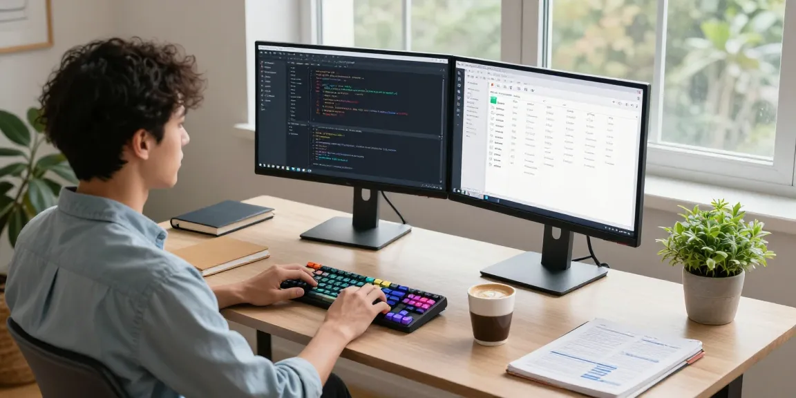 Developer using openclawd in a modern home office with dual monitors and coding setup.