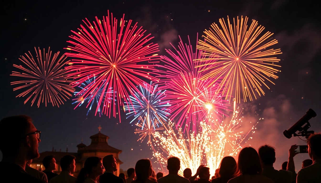 Spectacular display of wholesale fireworks lighting up the night sky with bright colors.