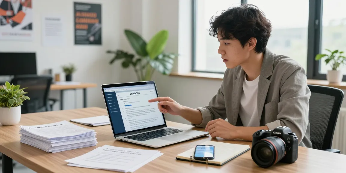Engaged professional preparing to apply job in modern workspace with laptop and career tools.