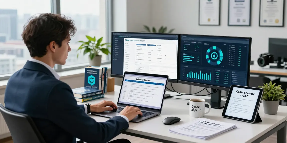 Professional reviewing a cyber essentials checklist in a bright office