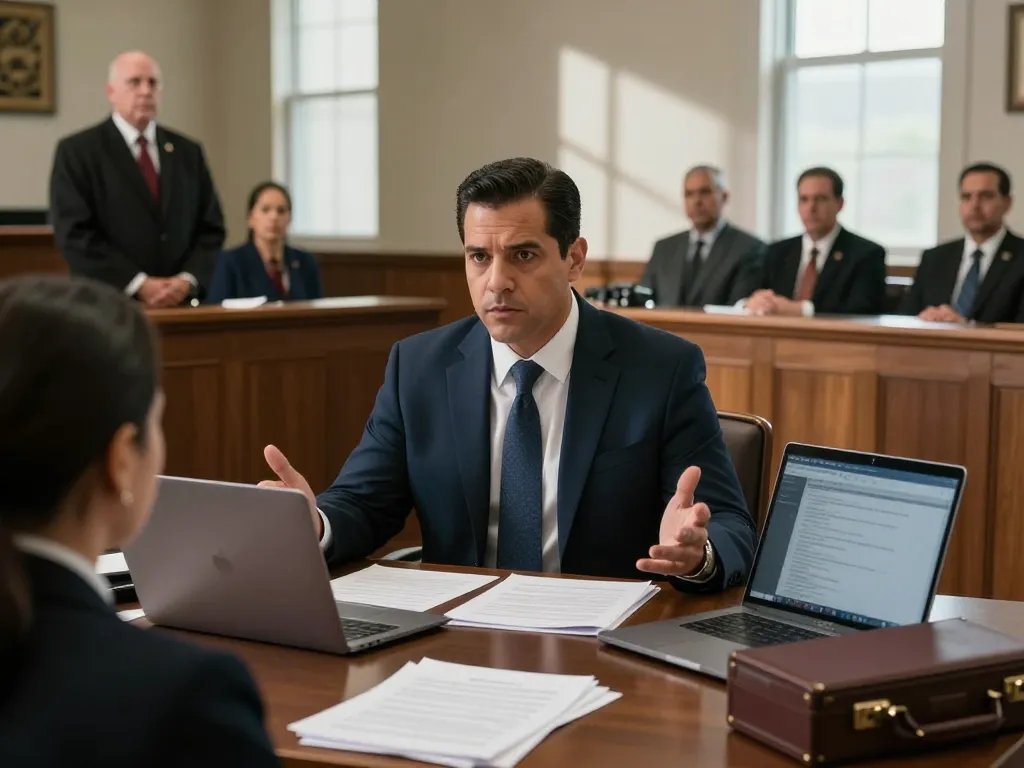 Tampa criminal attorney Daniel J. Fernandez passionately defending a client in a serious courtroom environment.