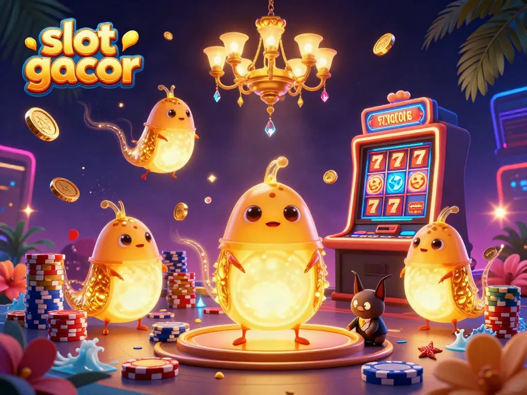Experience the thrill of slot gacor with a vibrant casino scene lit by glowworms and a bat dealer.