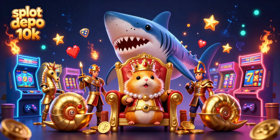 Spin and win with slot depo 10k in a vivid casino scene featuring a golden hamster king.