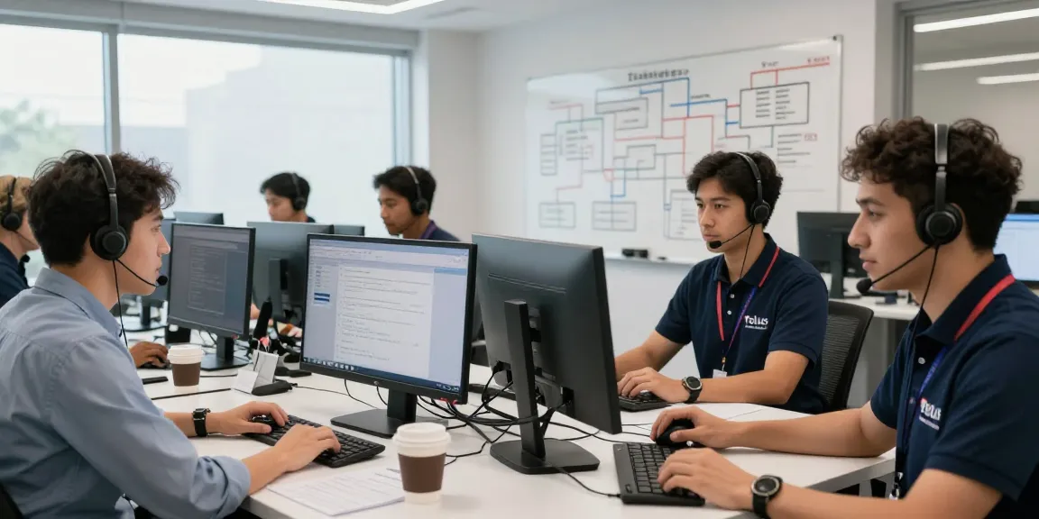 Telus-Technical-Support team helping customers in a bright professional environment.