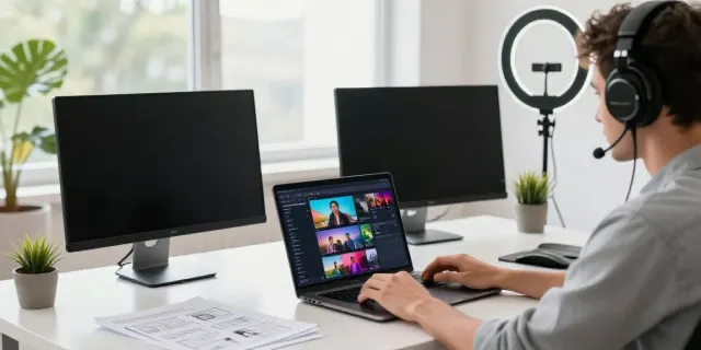 Creating engaging videos with an affordable AI short video generator in a bright workspace.