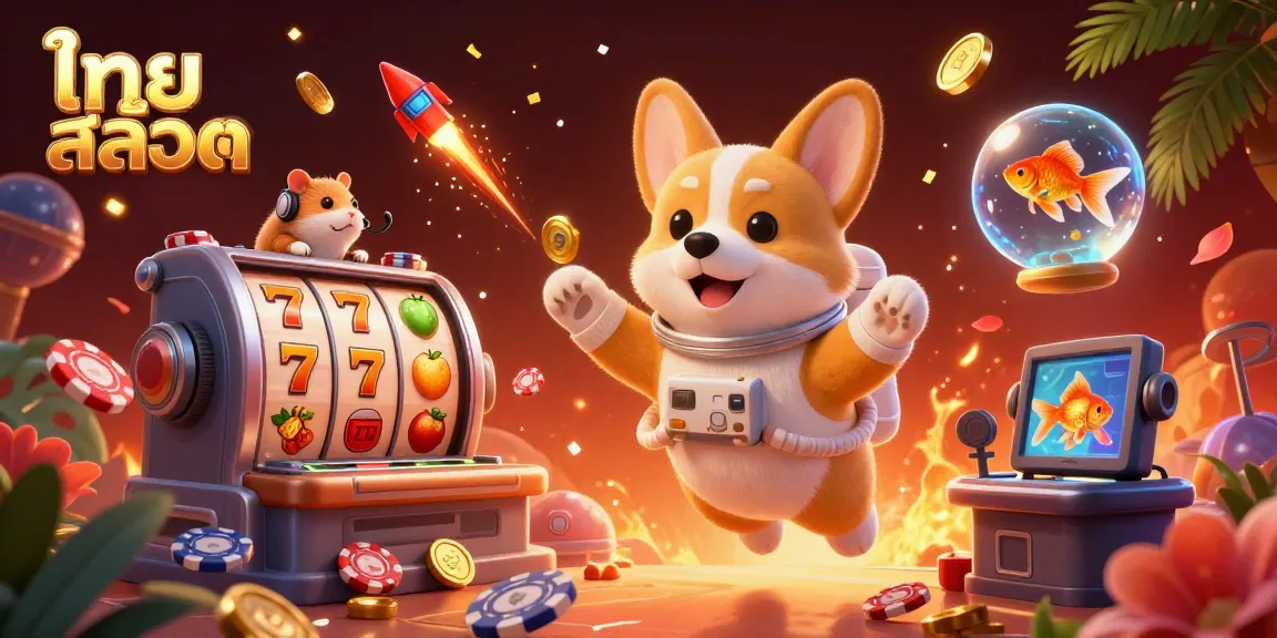 Engage with ไทย สล็อต offerings as a 3D cartoon astronaut corgi enjoys a vibrant space station casino.