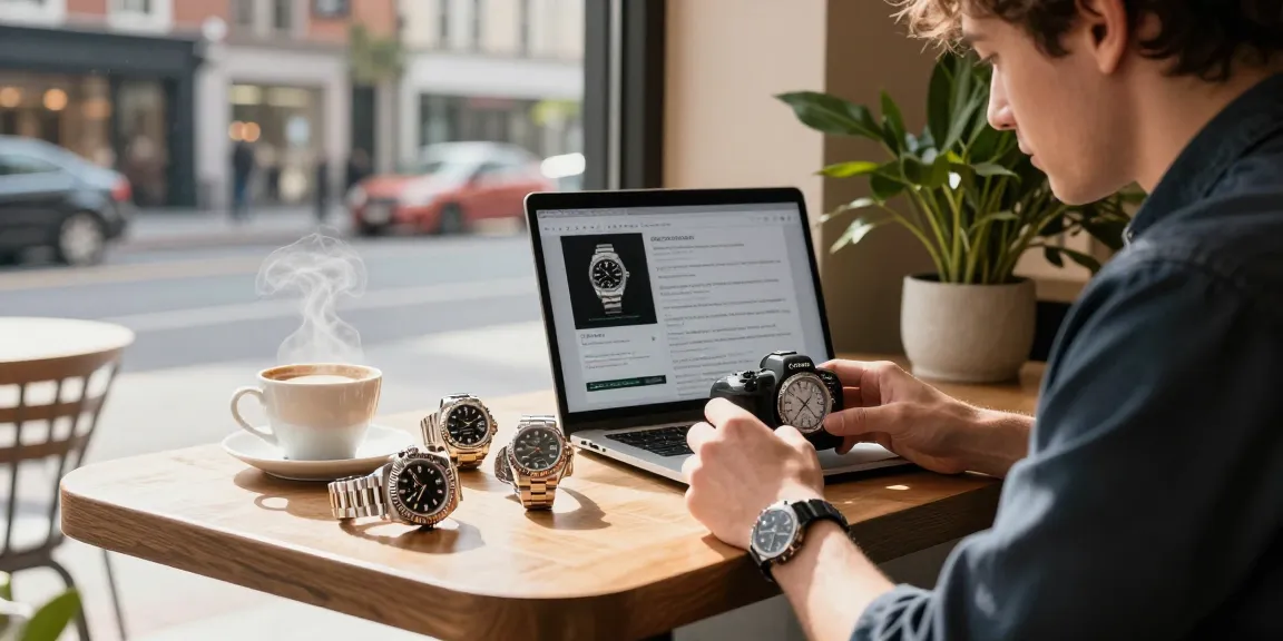 Explore luxury lifestyle with rolex super clone watches displayed on a table in a modern cafe setting.