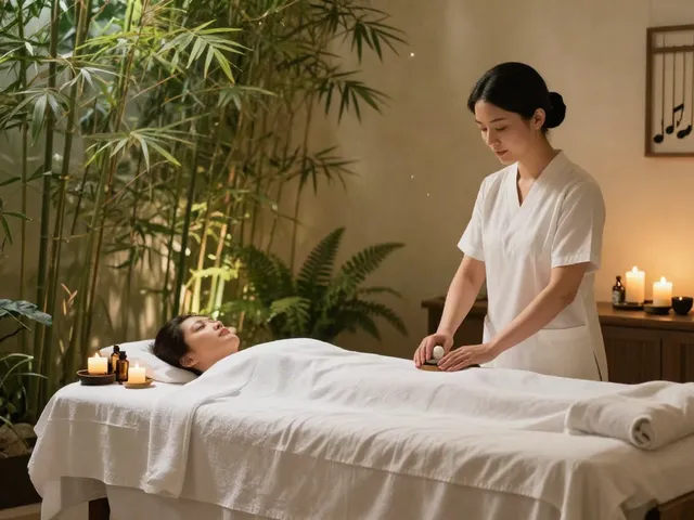 길동출장마사지 in a serene spa room with calming ambiance and essential oils.